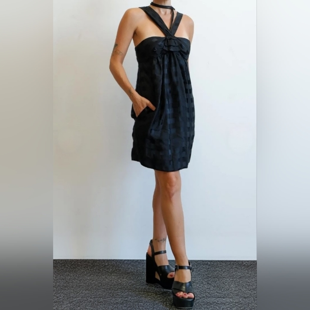 Vintage Y2K Marc Jacobs Black Silk Babydoll Mini Dress 0